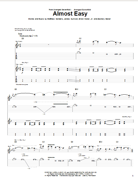 Produktgalerie: Seite 1 von 1 Almost Easy, Avenged Sevenfold, Gitarre