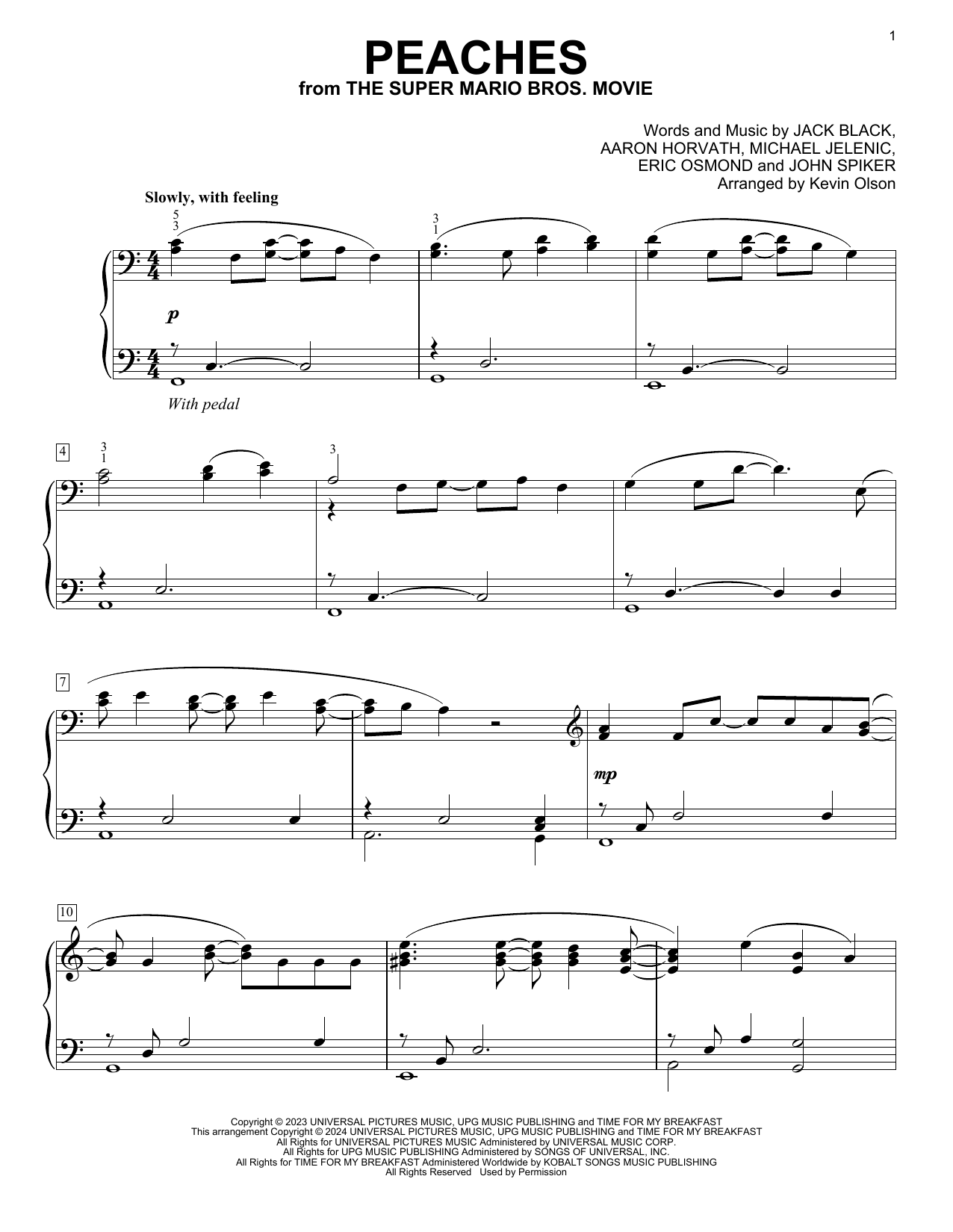 Produktgalerie: Seite 1 von 1 Peaches (from The Super Mario Bros. Movie) (arr. Kevin Olson), Jack Black, Klavier