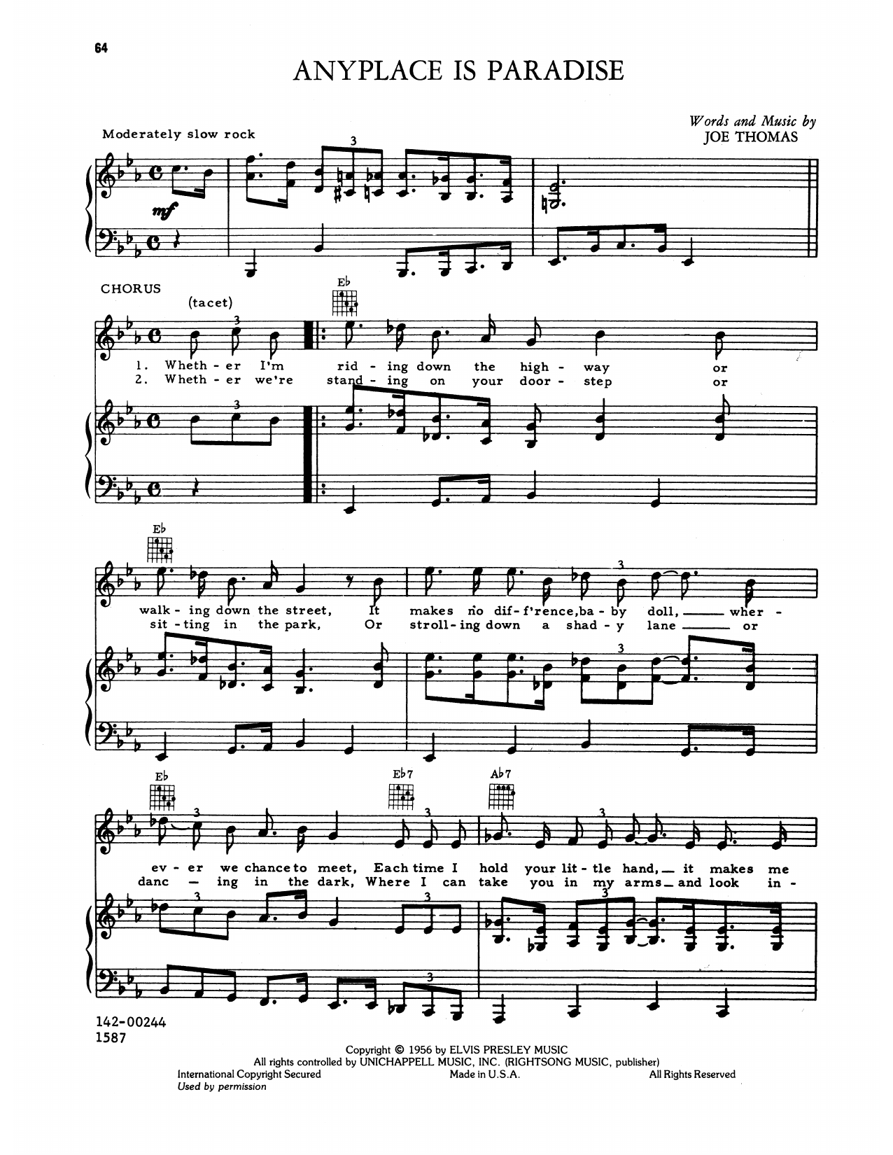 Produktgalerie: Seite 1 von 1 Any Place Is Paradise, Elvis Presley, Gesang, Gitarre, Klavier