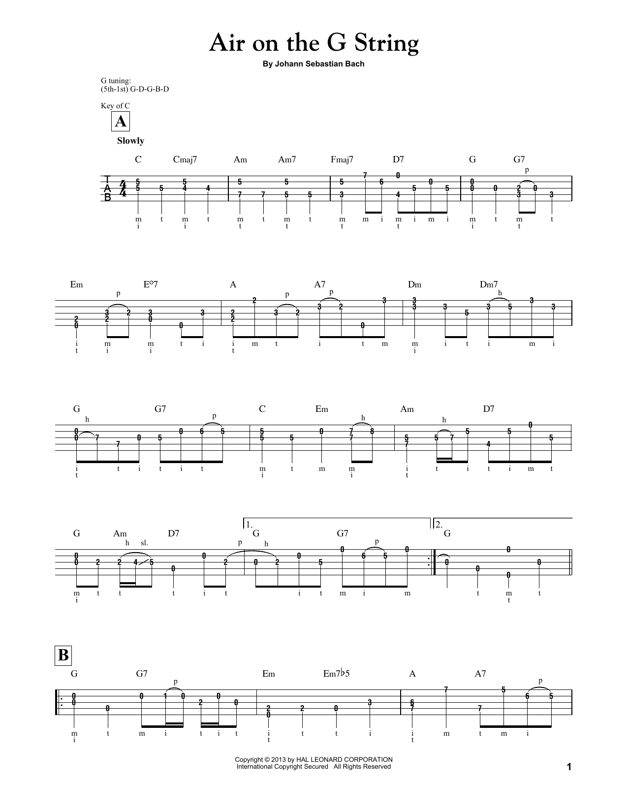 Produktgalerie: Seite 1 von 1 Air (Air On The G String) (arr. Mark Phillips), Johann Sebastian Bach, Banjo
