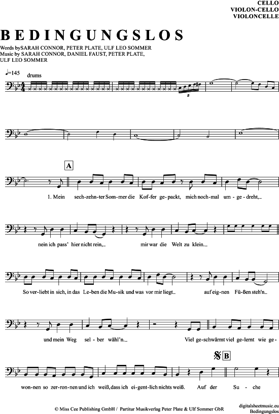 Produktgalerie: Seite 1 von 4 Bedingungslos , Connor, Sarah, (Violon-Cello)