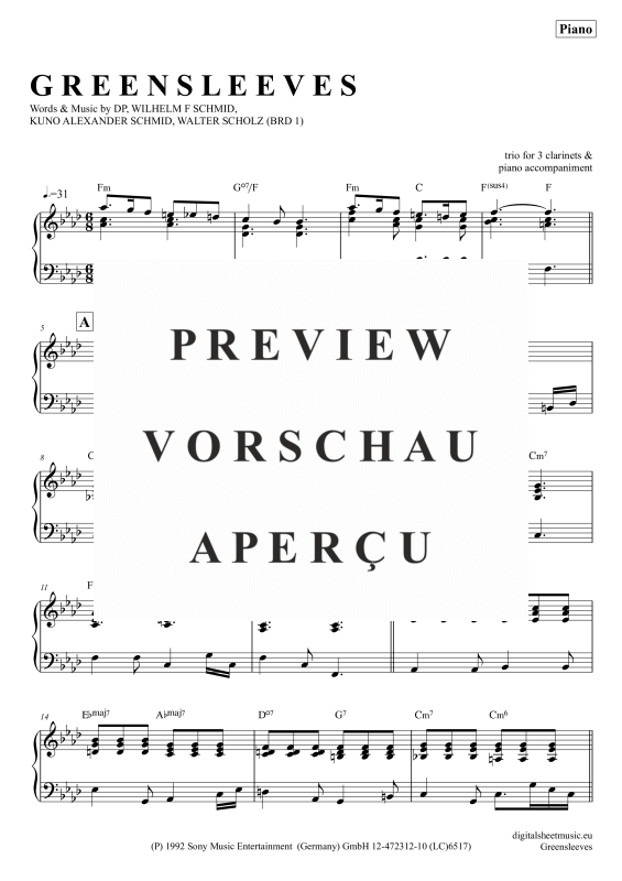 Product gallery: Page 11 of 11 Greensleeves, Simoni, Edward, (Klarinetten Trio + Klavier)