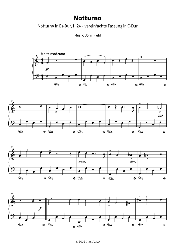 Produktgalerie: Seite 1 von 6 Notturno - Notturno in Es-Dur, H 24 - vereinfachte Fassung in C-Dur, , Klavier Solo