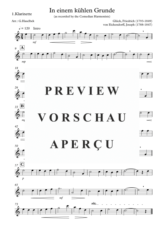 Produktgalerie: Seite 5 von 8 In einem kühlen Grunde, , Klarinettenquartett