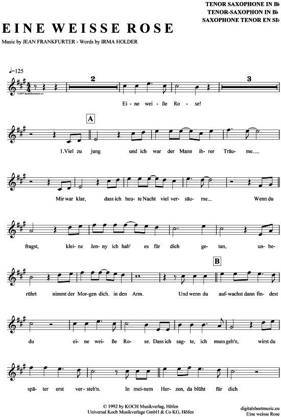 Product gallery: Page 1 of 4 Eine weiße Rose , Kastelruther Spatzen, Tenor Saxophone