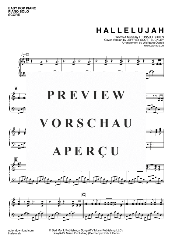 gallery: Hallelujah, Buckley, Jeffrey Scott, (Klavier einfach)
