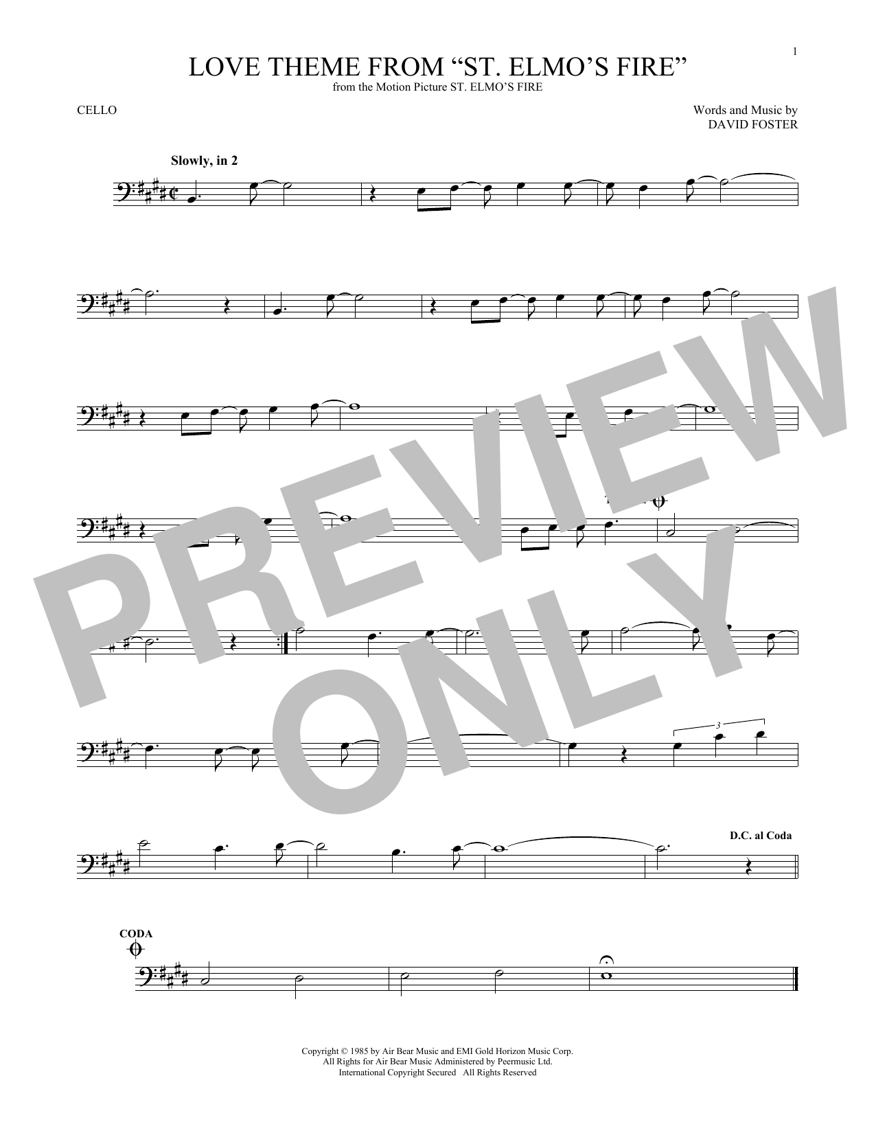 Produktgalerie: Seite 1 von 1 Love Theme From "St. Elmo's Fire", David Foster, Violoncello