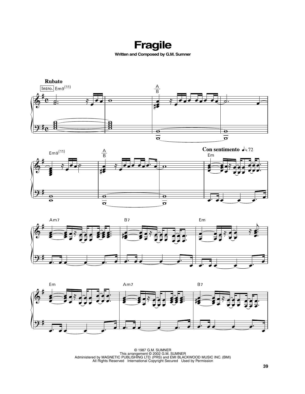 Produktgalerie: Seite 1 von 1 Fragile, Sting, Klavier