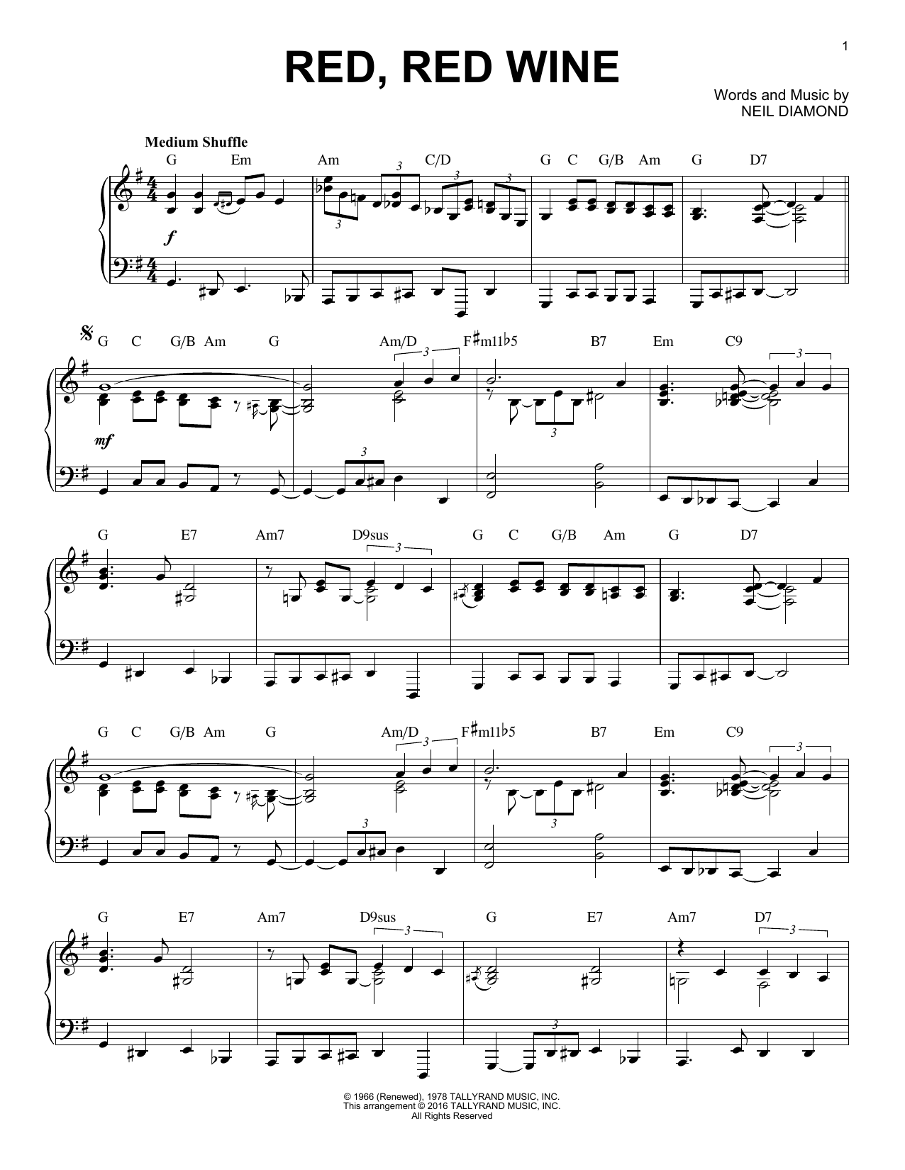 Product gallery: Page 1 of 1 Red, Red Wine [Jazz version] (arr. Brent Edstrom), Neil Diamond