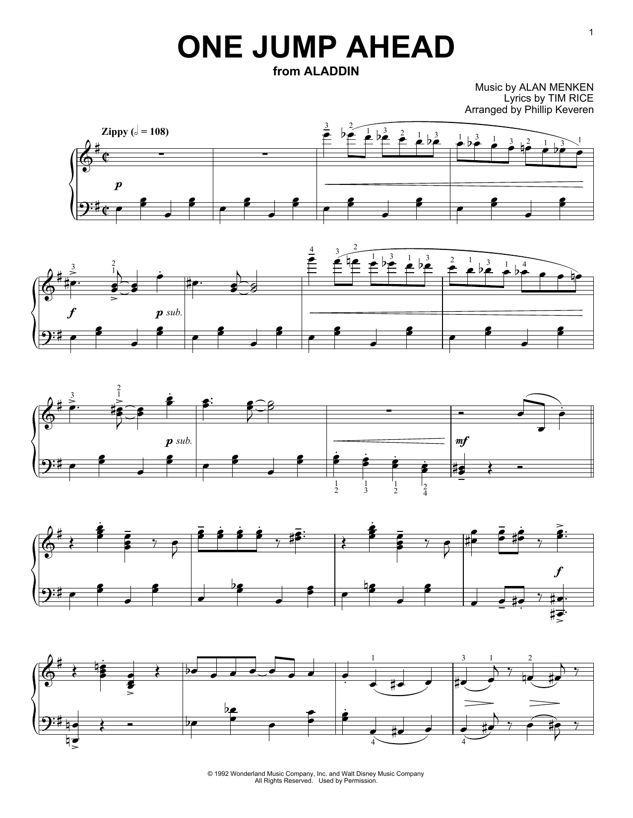 Product gallery: Page 1 of 1 One Jump Ahead [Ragtime version] (from Aladdin) (arr. Phillip Keveren), Alan Menken