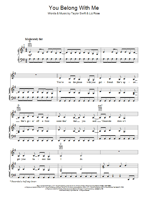 Produktgalerie: Seite 1 von 1 You Belong With Me, Taylor Swift, Gesang, Gitarre, Klavier