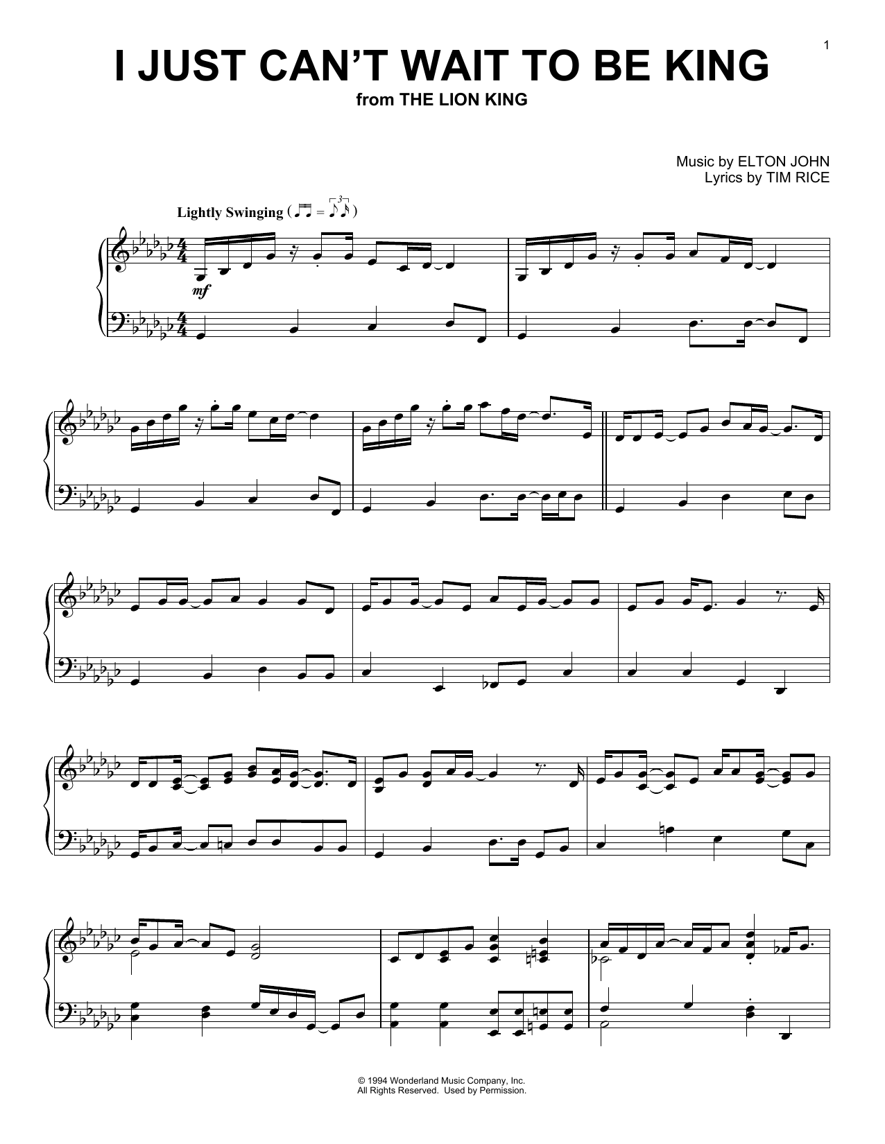 Produktbild zu: I Just Can't Wait To Be King (from The Lion King)