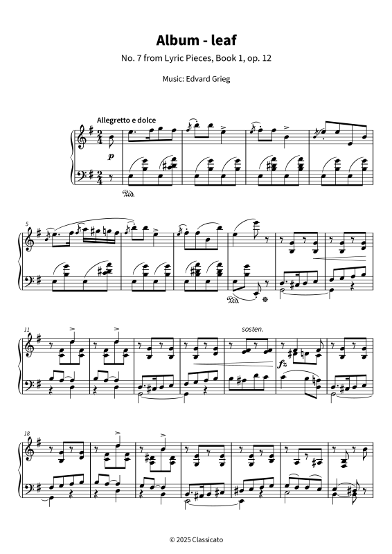Product gallery: Page 1 of 6 Album - leaf - No. 7 from Lyric Pieces, Book 1, op. 12, , Piano Solo
