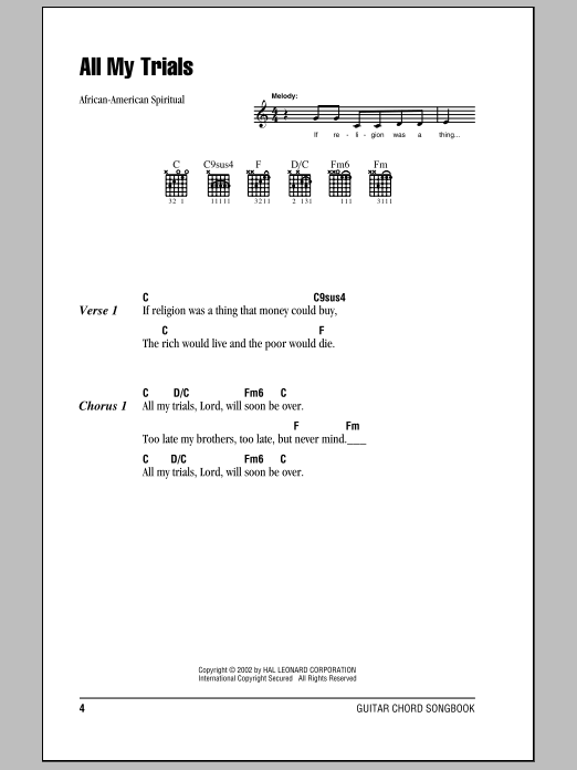 Produktgalerie: Seite 1 von 1 All My Trials, African-American Spiritual, Gitarre