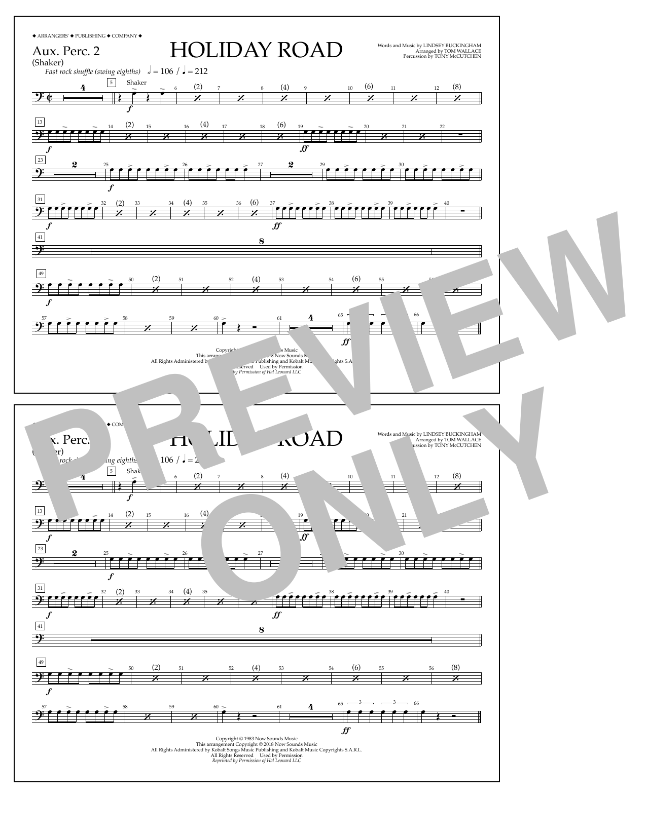 Product gallery: Page 1 of 1 Holiday Road (from National Lampoon's Vacation) (arr. Tom Wallace) - Aux. Perc. 2, Lindsey Buckingham