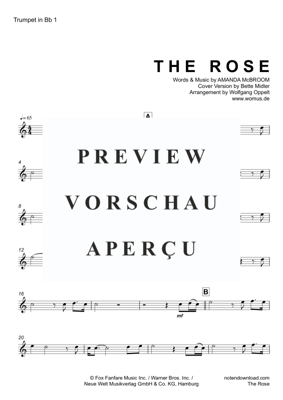 Product gallery: Page 9 of 11 The Rose, Midler, Bette, Trio For 3 Trumpets In Key, Piano/Organ, Cello (Optional) - Single Version