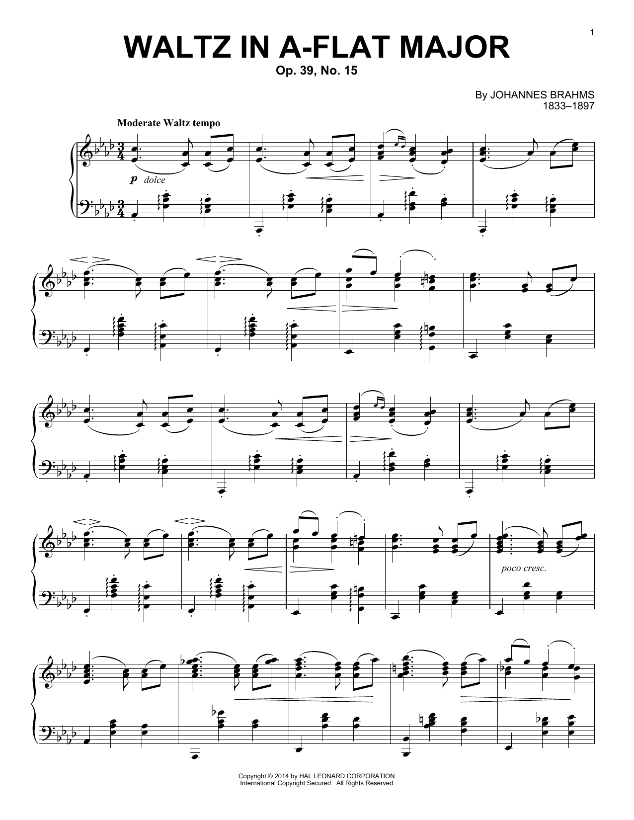 Produktgalerie: Seite 1 von 1 Waltz In A-Flat Major, Op. 39, No. 15, Johannes Brahms, Klavier
