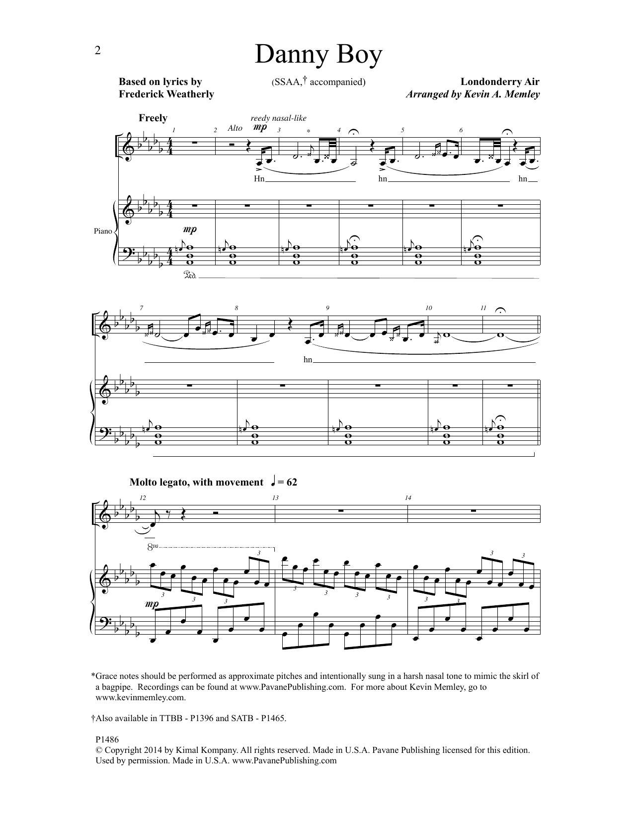 Produktgalerie: Seite 1 von 1 Danny Boy (arr. Kevin A. Memley), Frederick Weatherly, Chor