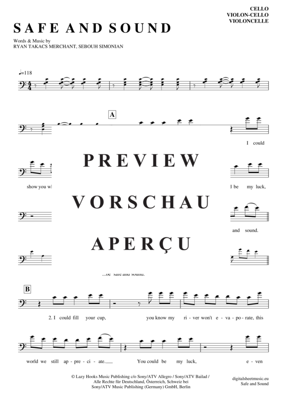 Produktgalerie: Seite 2 von 4 Safe and sound , Capital Cities, (Violon-Cello)