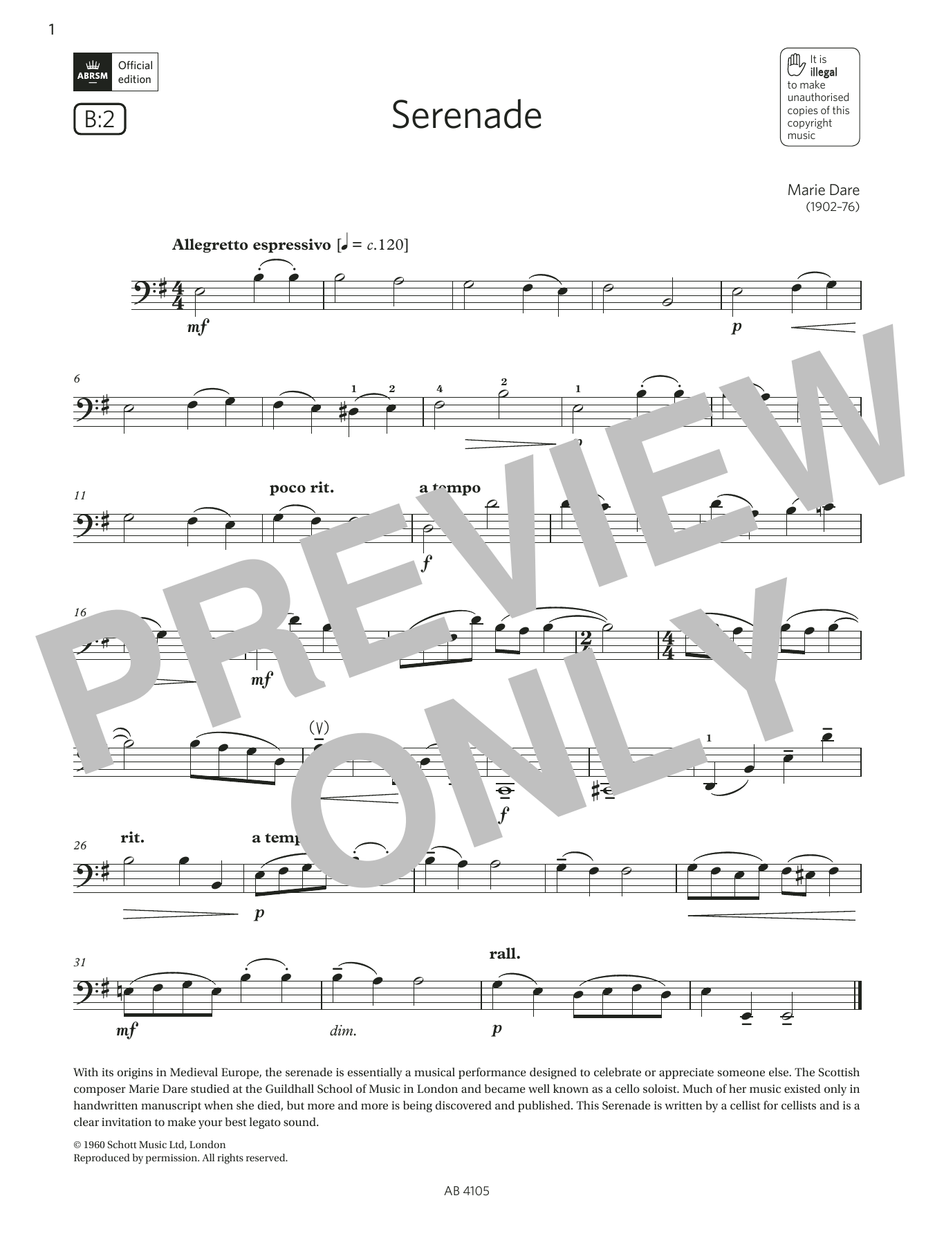 Produktbild zu:  Serenade (Grade 2, B2, from the ABRSM Cello Syllabus from 2024) - Marie Dare