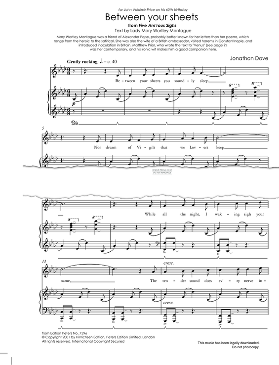 Produktgalerie: Seite 1 von 1 Between Your Sheets (from 'Five Am'rous Sighs'), Jonathan Dove, Gesang, Klavier