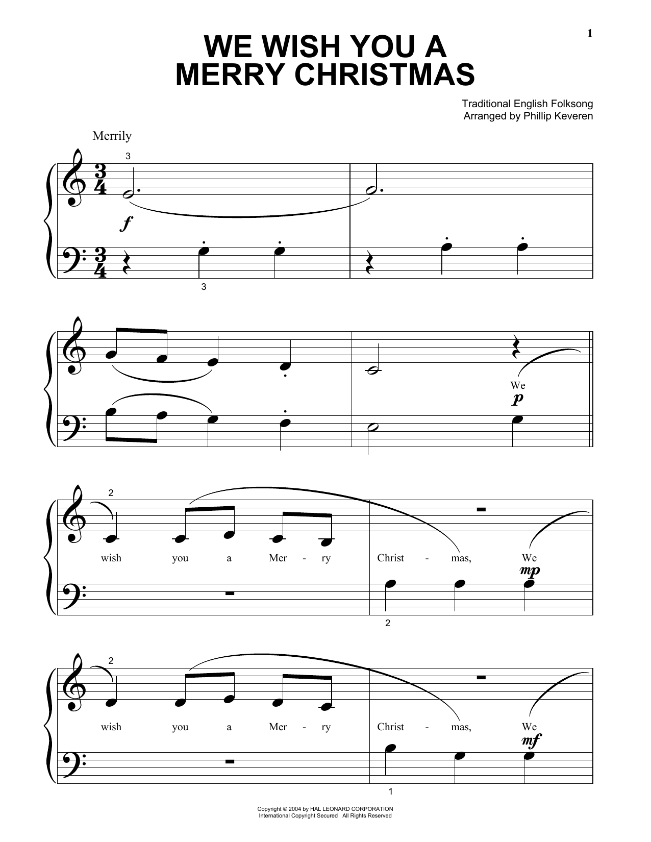 Produktgalerie: Seite 1 von 1 We Wish You A Merry Christmas (arr. Phillip Keveren), Traditional English Folksong, Klavier