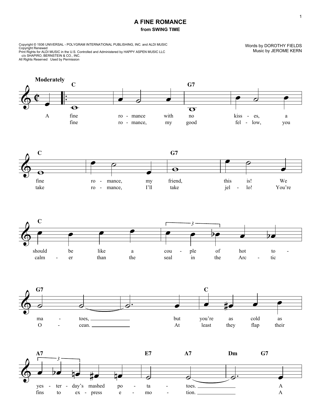 Product gallery: Page 1 of 1 A Fine Romance, Jerome Kern