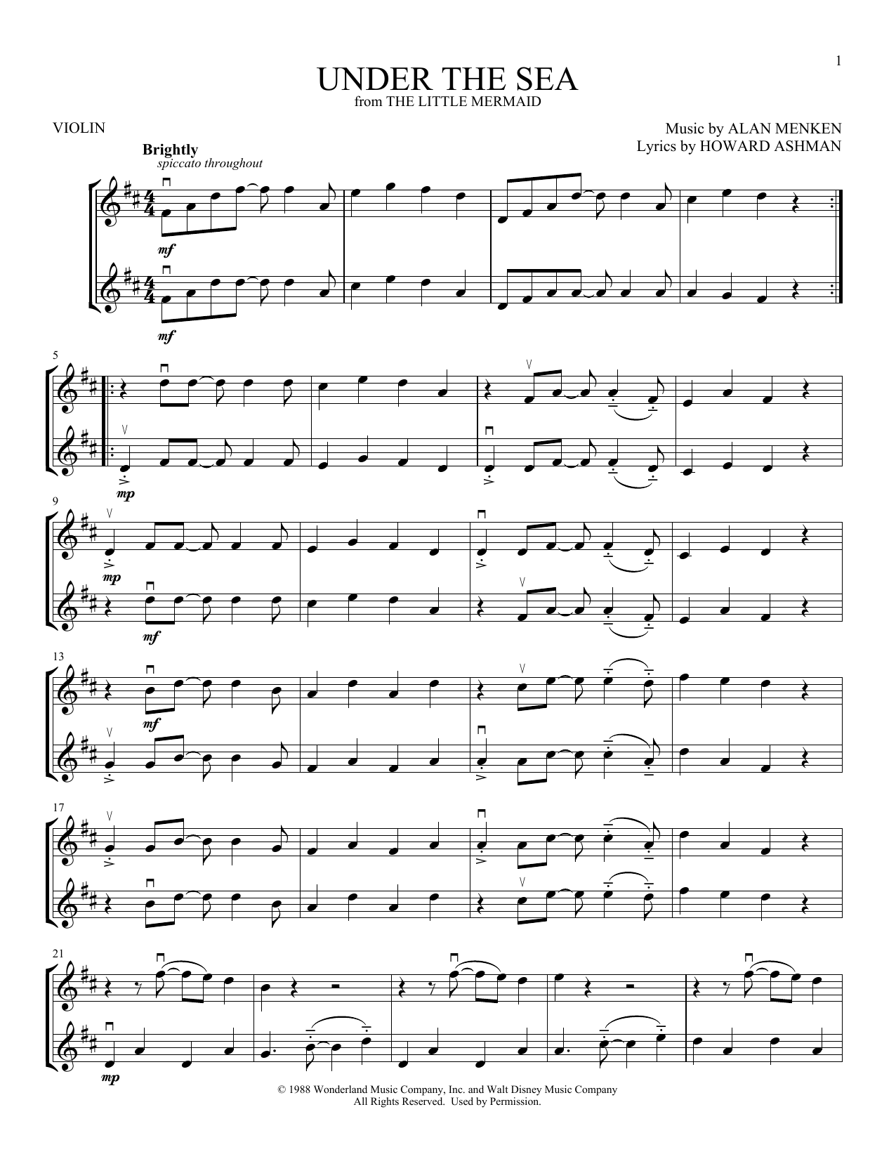 Product gallery: Page 1 of 1 Under The Sea (from The Little Mermaid), Alan Menken