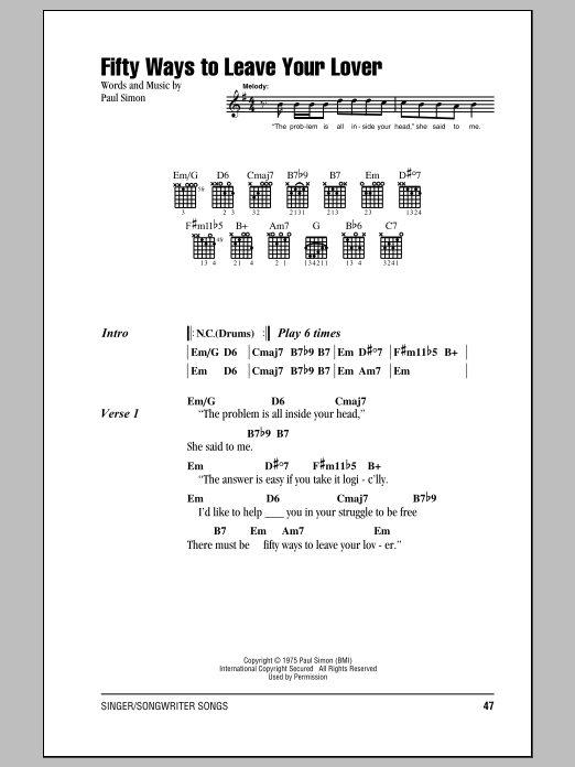 Produktgalerie: Seite 1 von 1 Fifty Ways To Leave Your Lover, Paul Simon, Gitarre