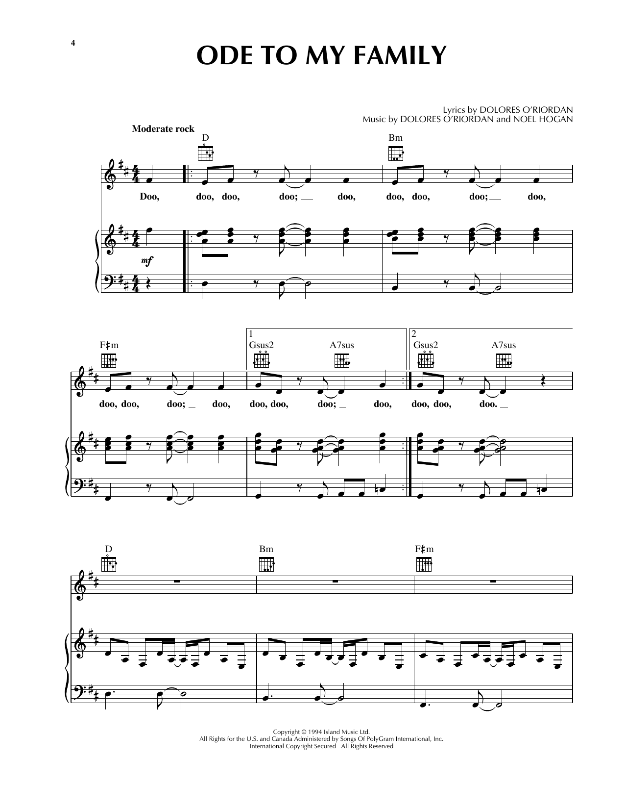 Produktgalerie: Seite 1 von 1 Ode To My Family, The Cranberries, Gesang, Gitarre, Klavier