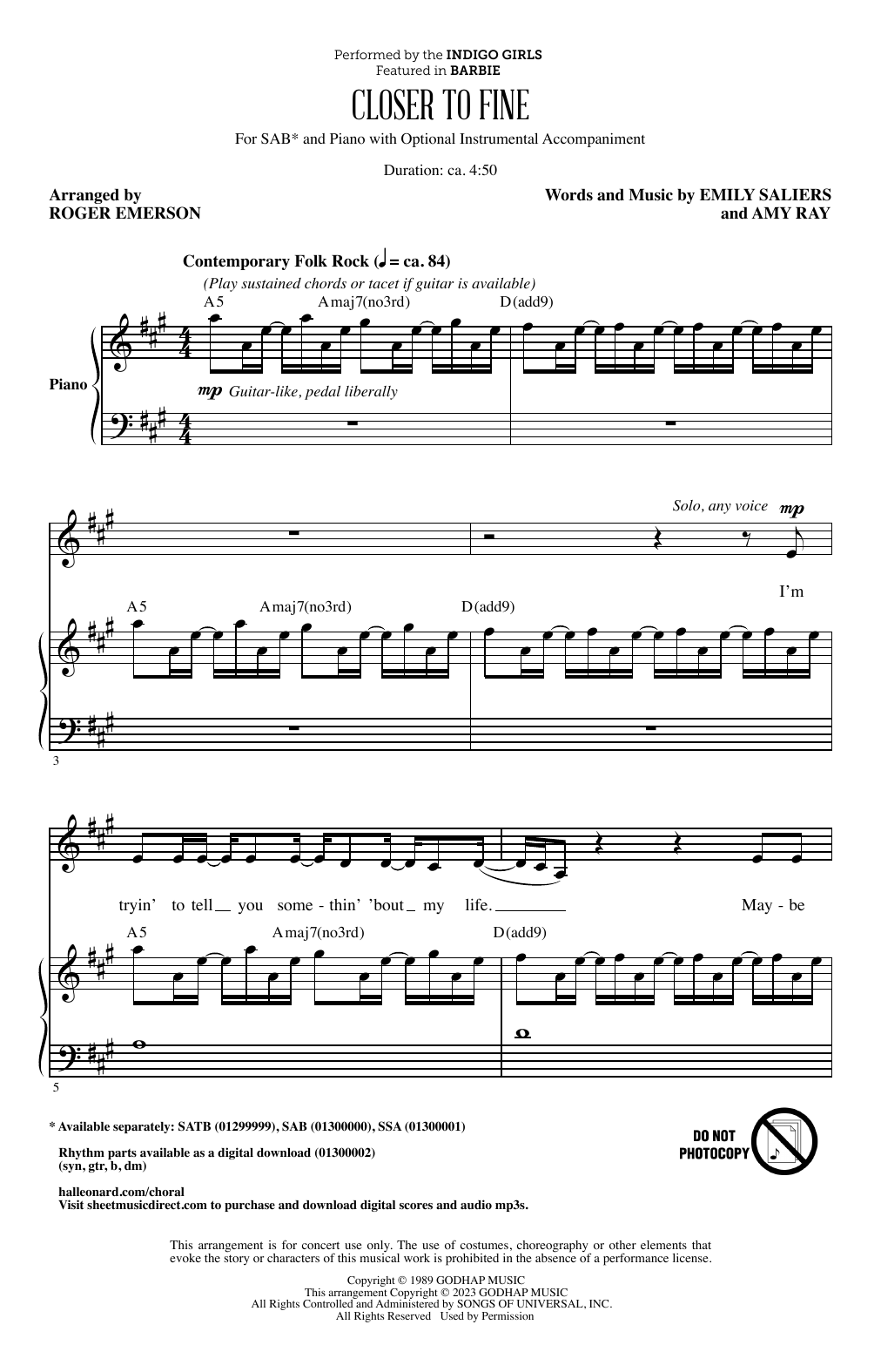 Produktbild zu: Closer To Fine (arr. Roger Emerson)