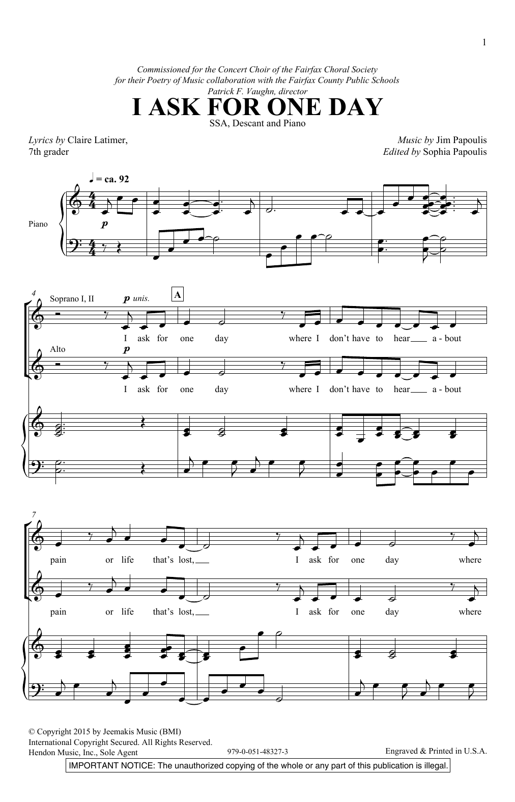 Produktgalerie: Seite 1 von 1 I Ask For One Day, Jim Papoulis, Chor