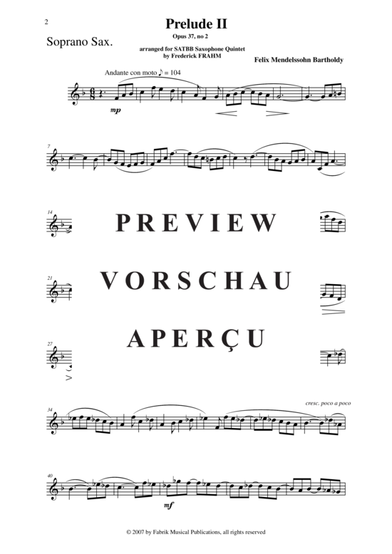 Product gallery: Page 12 of 21 Prelude 2 , , (Saxophone Quintet SATBB)