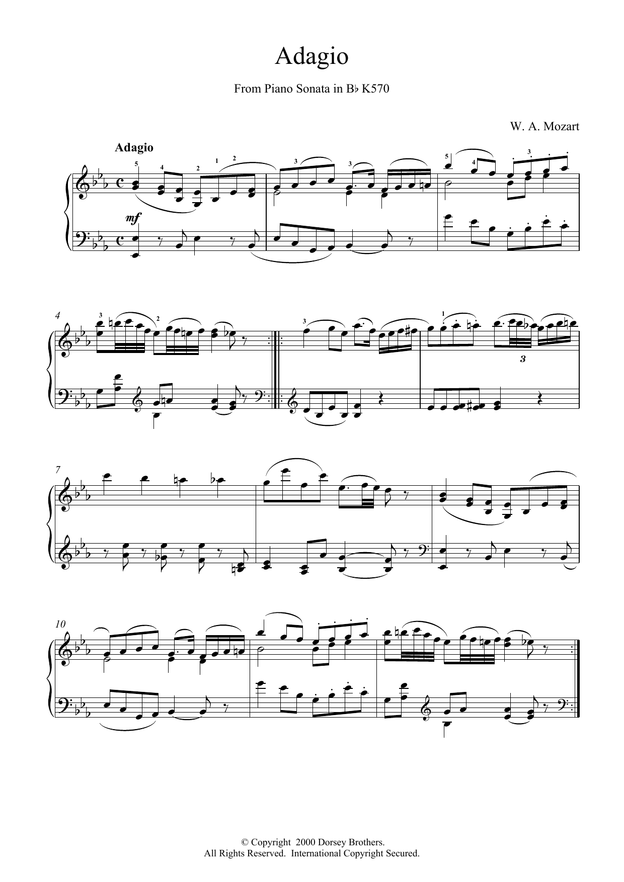 Product gallery: Page 1 of 1 Adagio from Piano Sonata in Bb, K570, Wolfgang Amadeus Mozart