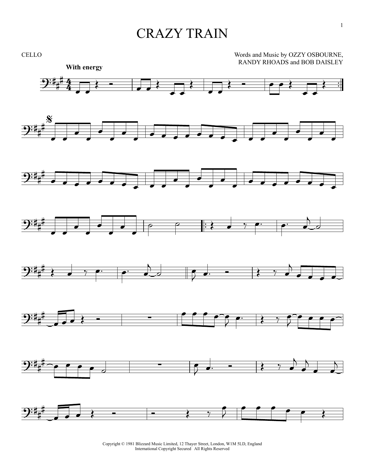 Produktgalerie: Seite 1 von 1 Crazy Train, Ozzy Osbourne, Violoncello