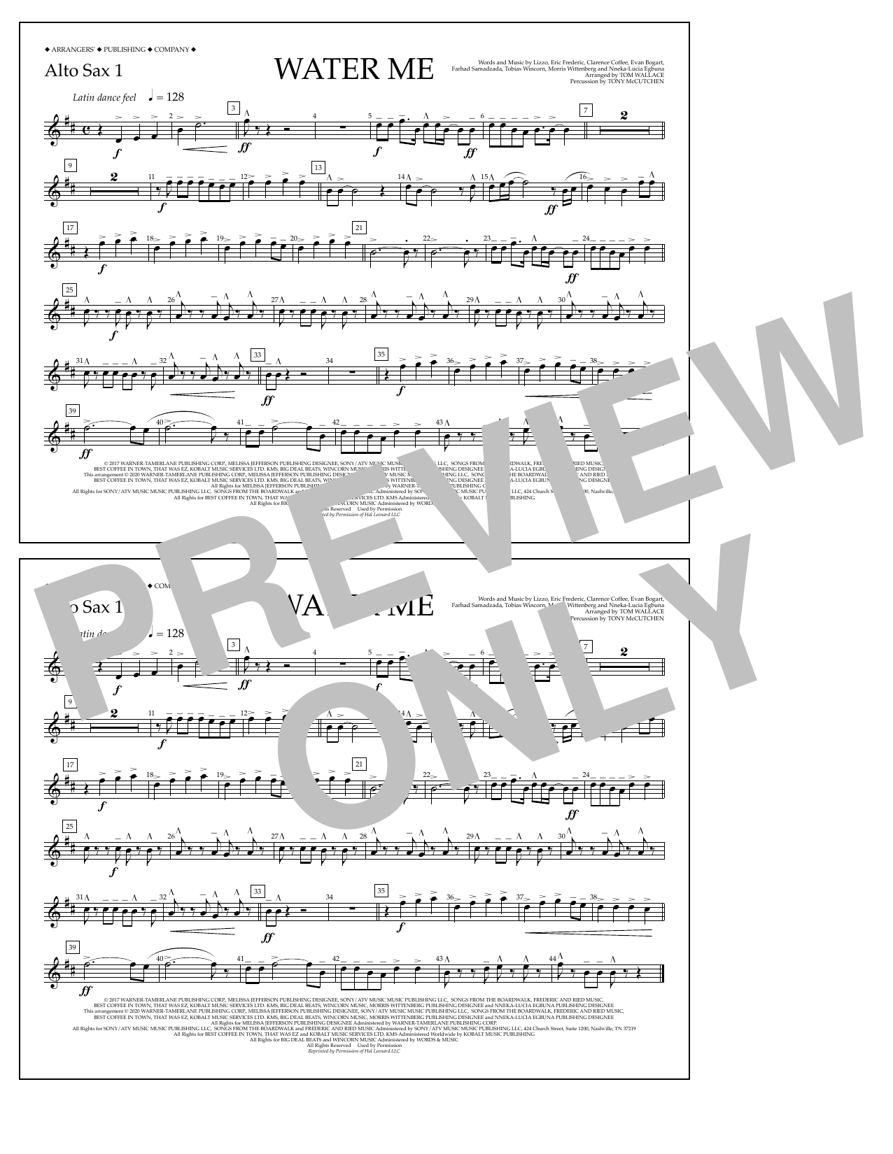 Product picture to: Water Me (arr. Tom Wallace) - Alto Sax 1