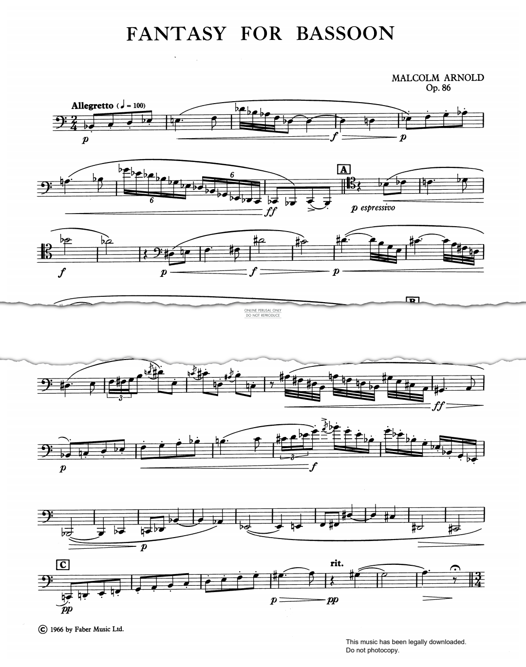 Produktgalerie: Seite 1 von 1 Fantasy for Bassoon, Malcolm Arnold, Fagott