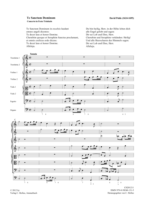 Produktgalerie: Seite 1 von 11 Te Sanctum Dominum - Concerto in Festo Trinitatis, , Gemischtes Ensemble SATTB, 2 Trompeten, 2 Violinen, 2 Violen, Fagott und BC