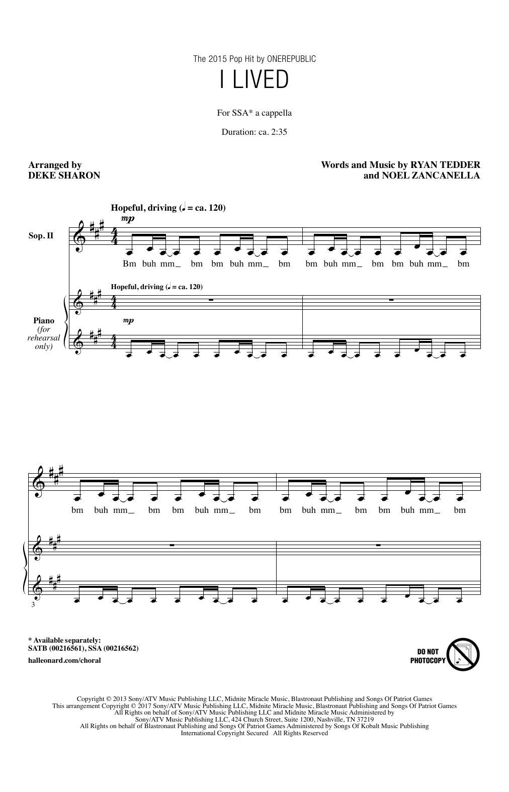 Product gallery: Page 1 of 1 I Lived (arr. Deke Sharon), OneRepublic
