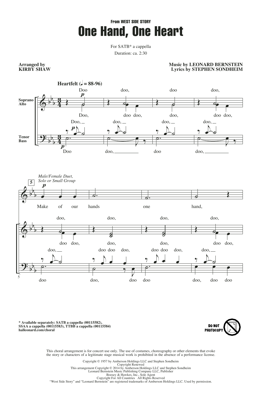 Product picture to: One Hand, One Heart (from West Side Story) (arr. Kirby Shaw)