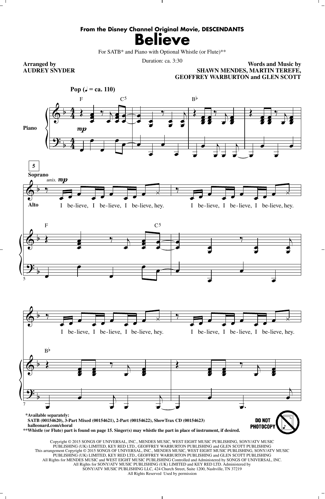 Product picture to: Believe (from Descendants) (arr. Audrey Snyder)