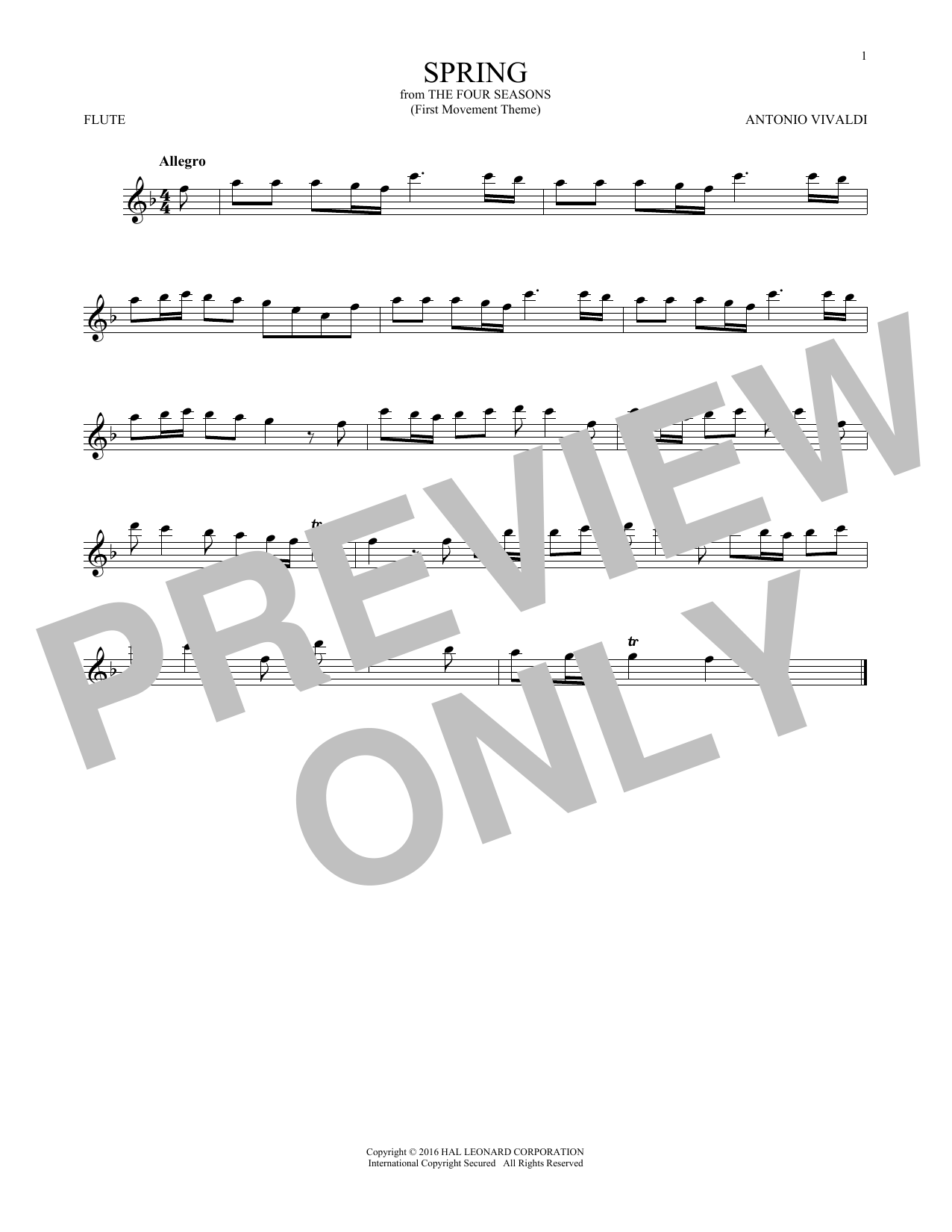Product gallery: Page 1 of 1 Allegro I, RV 269 ("Spring") (First Movement Theme), Antonio Vivaldi