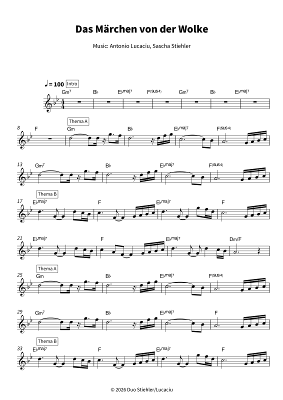 Produktgalerie: Seite 1 von 6 Das Märchen von der Wolke, Stiehler/Lucaciu, Duo, Violine - Leadsheet