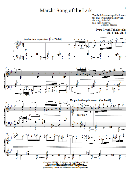 Product gallery: Page 1 of 1 March: Song Of The Lark, Pyotr Il'yich Tchaikovsky
