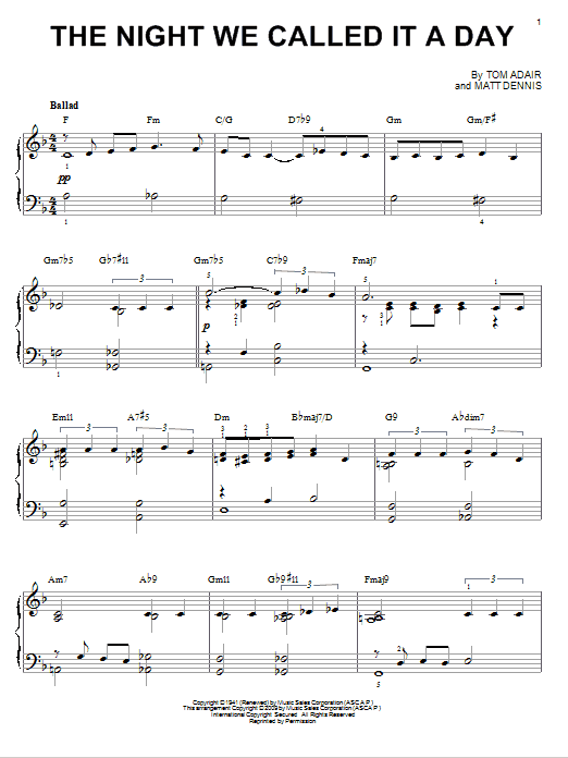 Product gallery: Page 1 of 1 The Night We Called It A Day [Jazz version] (arr. Brent Edstrom), Frank Sinatra