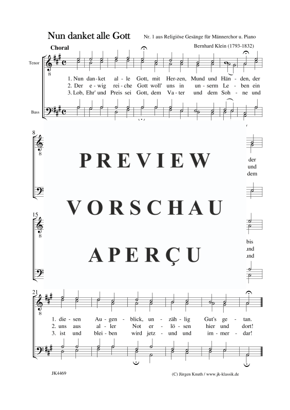 Produktgalerie: Seite 4 von 4 Nun danket alle Gott (Nr.1 aus Religiöse Gesänge für Männerchor u. Piano), , Männerchor und Klavier
