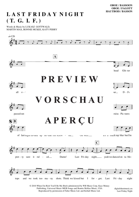 gallery: Last Friday Night , Perry, Katy, (oboe / bassoon)