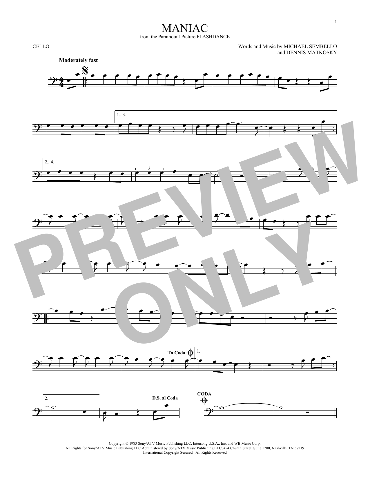 Produktgalerie: Seite 1 von 1 Maniac, Michael Sembello, Violoncello