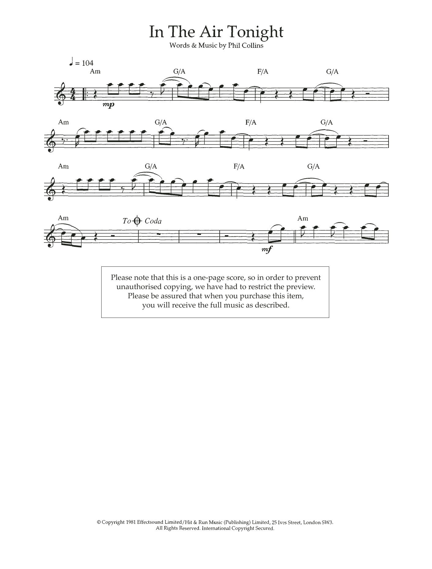 Product gallery: Page 1 of 1 In The Air Tonight, Phil Collins