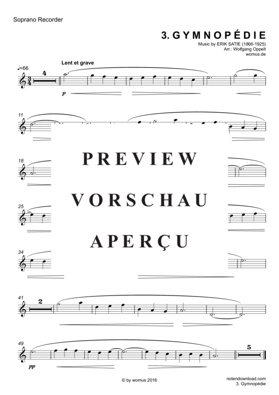 Product gallery: Page 5 of 5 Gymnopedie No. 3 , , (soprano recorder + piano/organ)